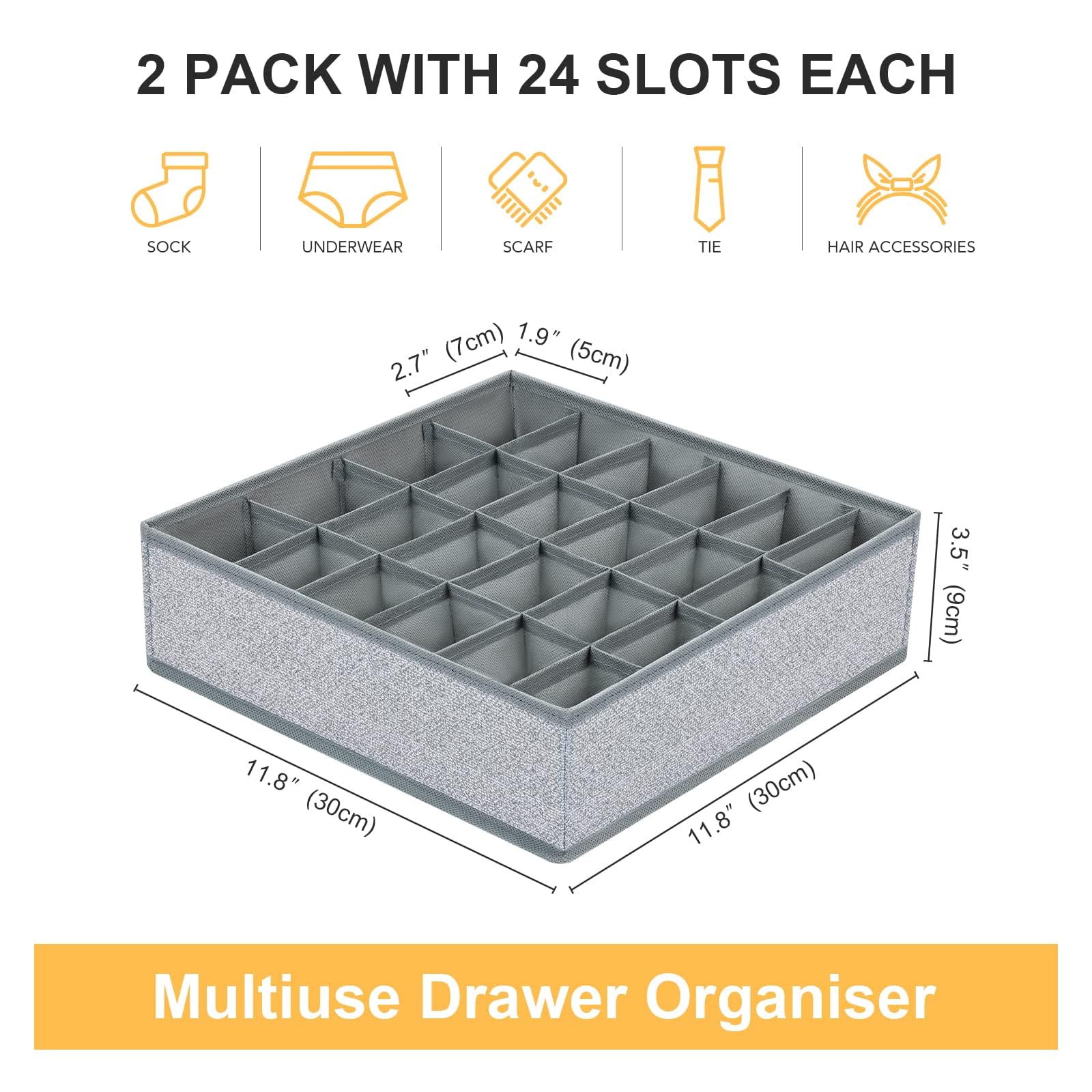 DIMJ Underwear Organiser - 24 Cell Drawer Dividers for Clothes, Set of 2