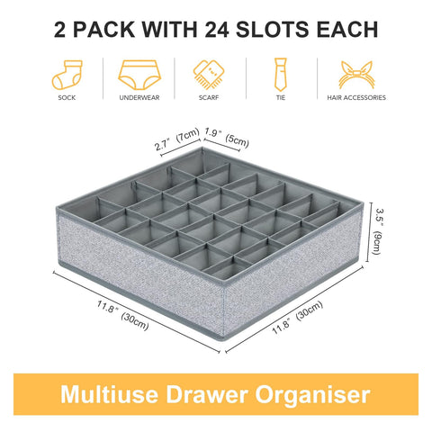 DIMJ Underwear Organiser - 24 Cell Drawer Dividers for Clothes, Set of 2
