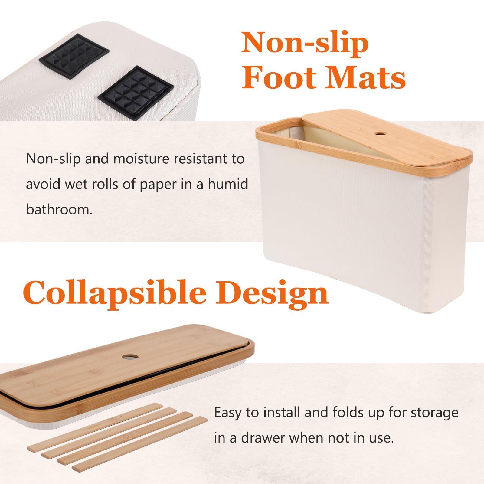 IHOMAGIC 19L Bathroom Storage Box with Lid, Folding Toilet Roll Holder Stand with Foot Pads, Multipurpose Toilet Roll Basket Storage