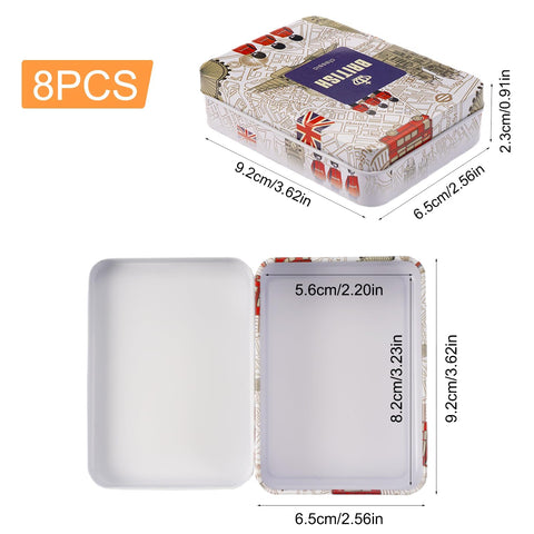 Vylro 8 Pack Metal Tin Box with Lids, 9.2x6.5x2.3 cm Storage Tins for Candy