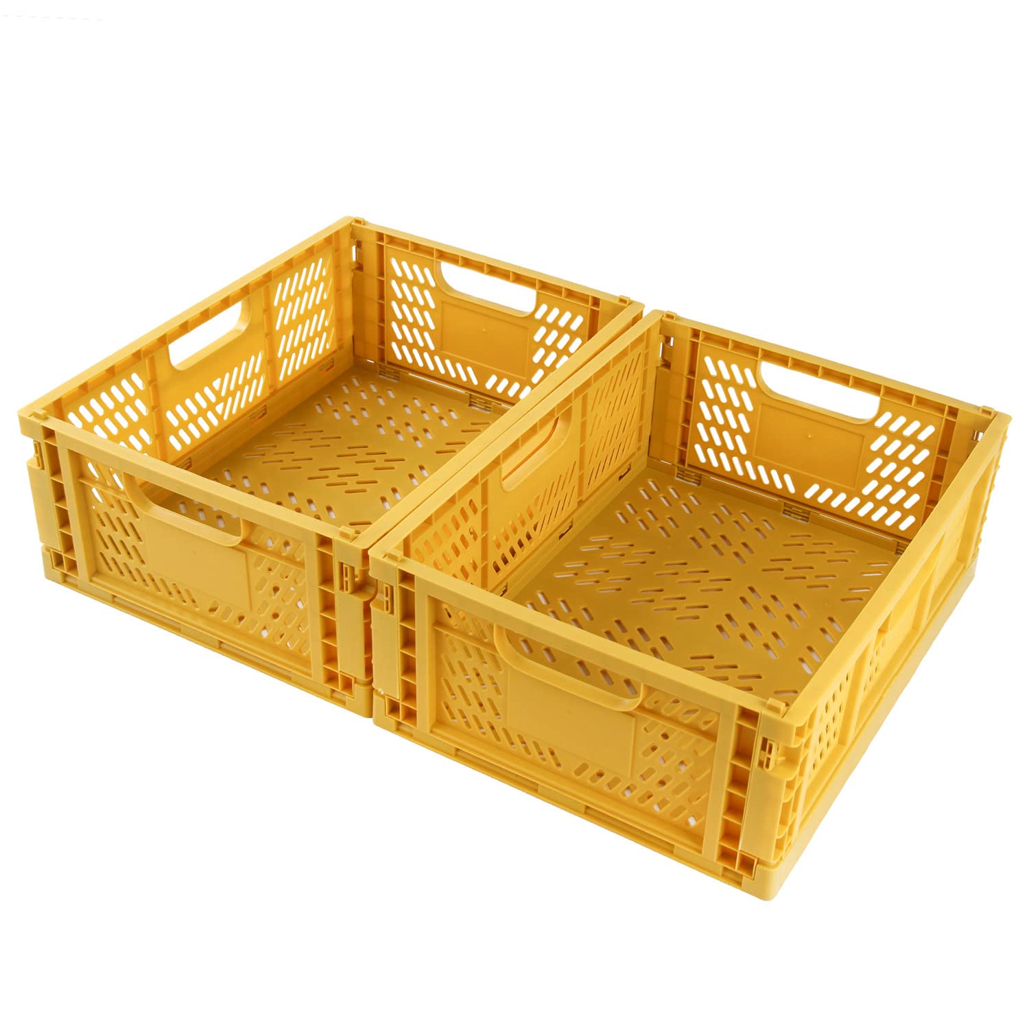 Spesh 2 Pcs Collapsible Storage Boxes Stackable Storage Baskets Folding Plastic Crates Foldable Crate Bins with Handles for