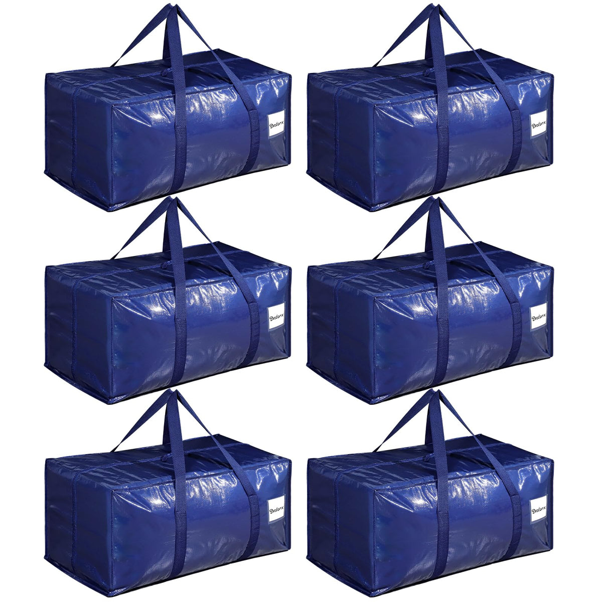 Dntorx 6 Pack Moving Bags with L Zip, 90L Heavy Duty Storage Totes, Blue