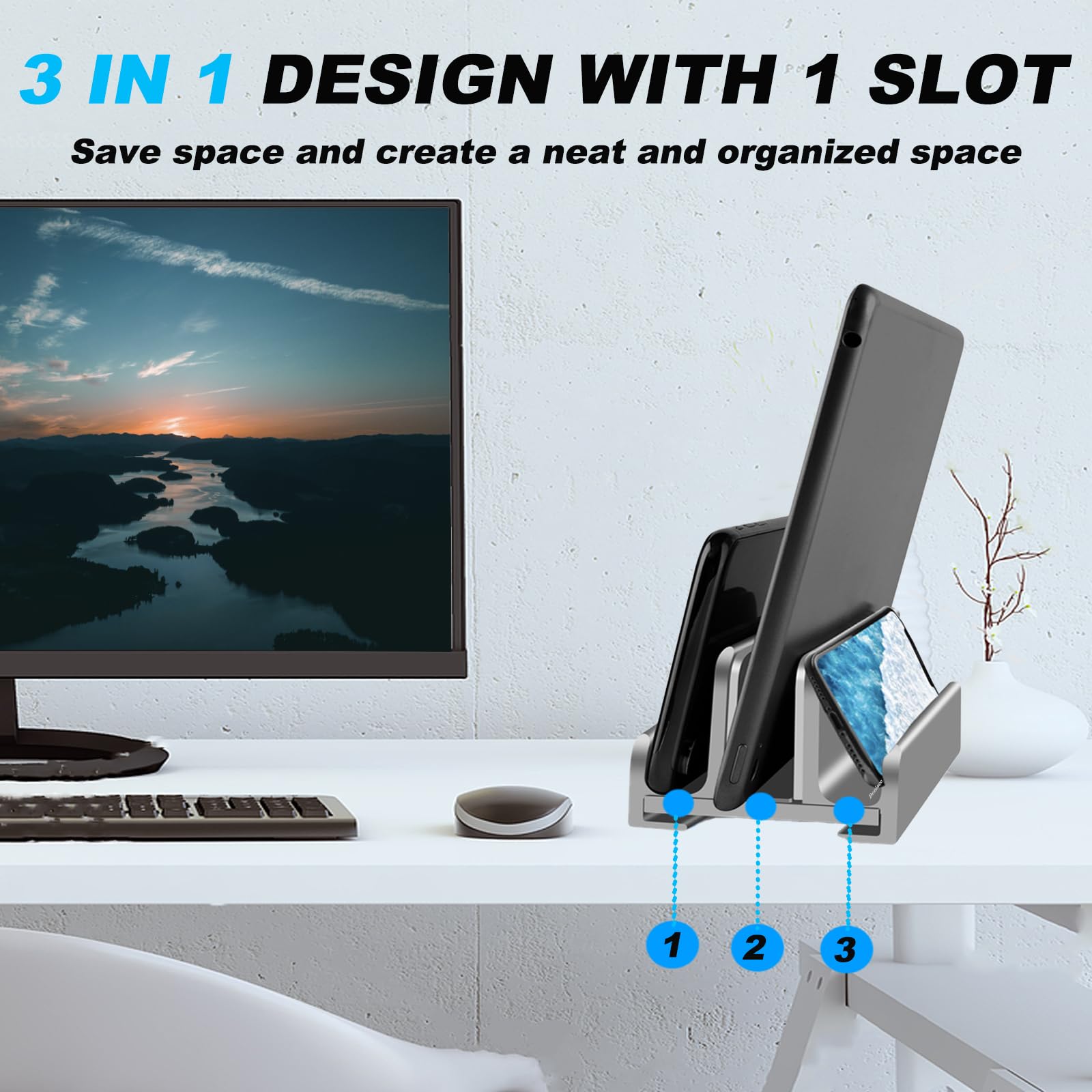 Bonlace Vertical Laptop Stand Aluminium Laptop Stand Space Saving Laptop Holder with Thermal Base for Laptops Tablets (Silver)