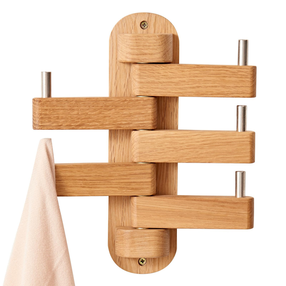 Swivel Coat Rack, Solid Oak Wood Coat Hooks with 5 Swivel Foldable Arms