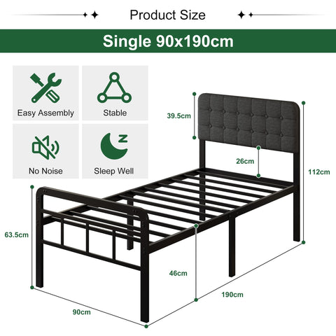 EMODA 3ft Single Bed Frame with Upholstered Headboard and Footboard