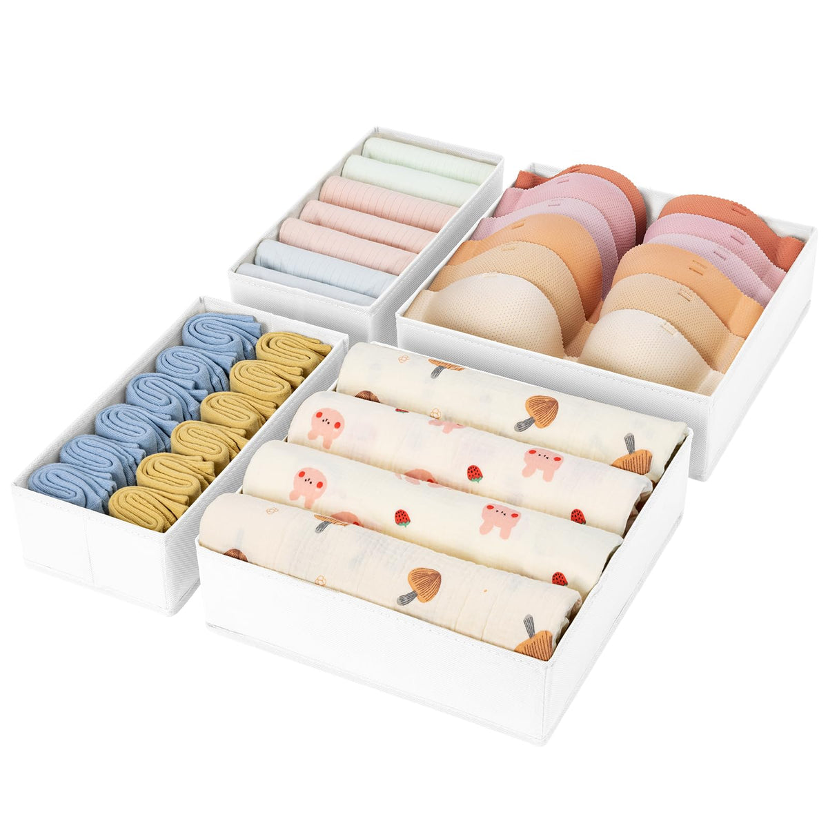 DIMJ 4 Pack Drawer Organizer for Clothes - Underwear Organiser, Foldable Fabric Dresser Organiser Bins