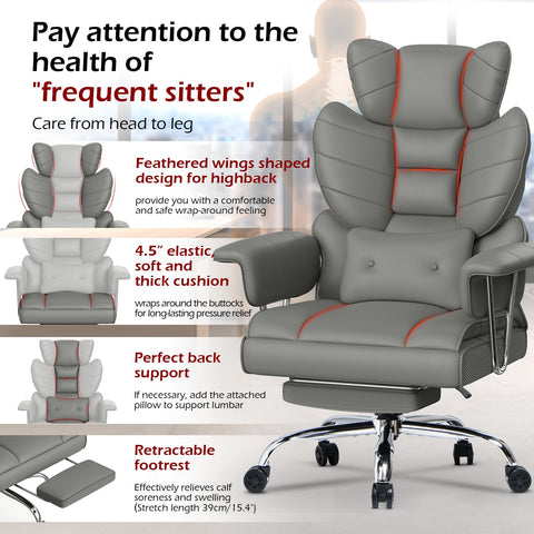 naspaluro High Back PU Leather Ergonomic Computer Recliner, Big Tall Executive Desk Office Chair with Armrests/Footrest