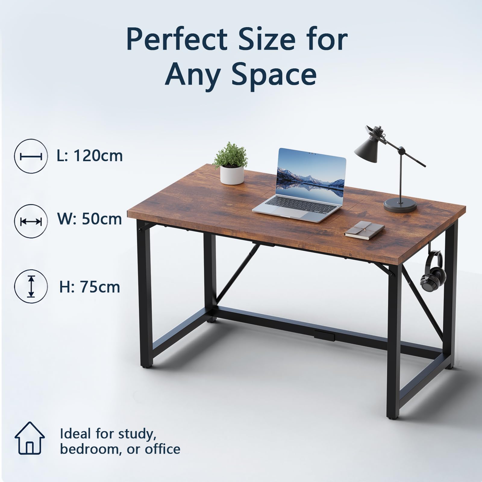 JUMMICO 120×50cm Computer Desk, Compact Home Office Writing Desk, Study Laptop Workstation for Limited Space, Quick Assembly, Metal Frame