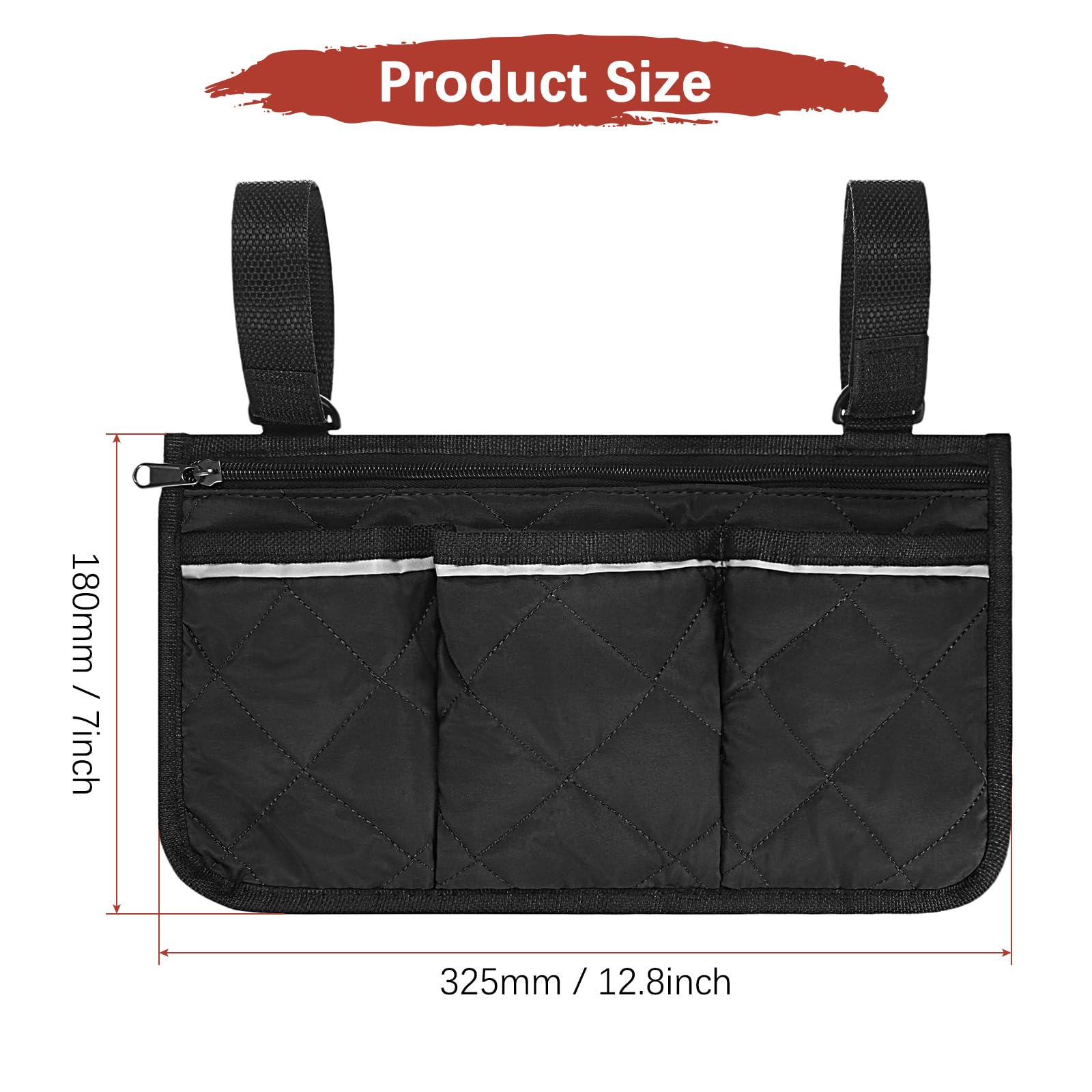 TIXIPEM 1-Pack Beach Chair Armrest Bag 12.8"x7" Polyester, Black