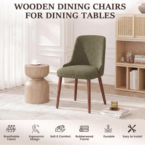 Dining Chairs Set of 2, Upholstered Dining Room Chairs with Ergonomic High Back, Thick Padded Seat, Skin-Friendly Fabric