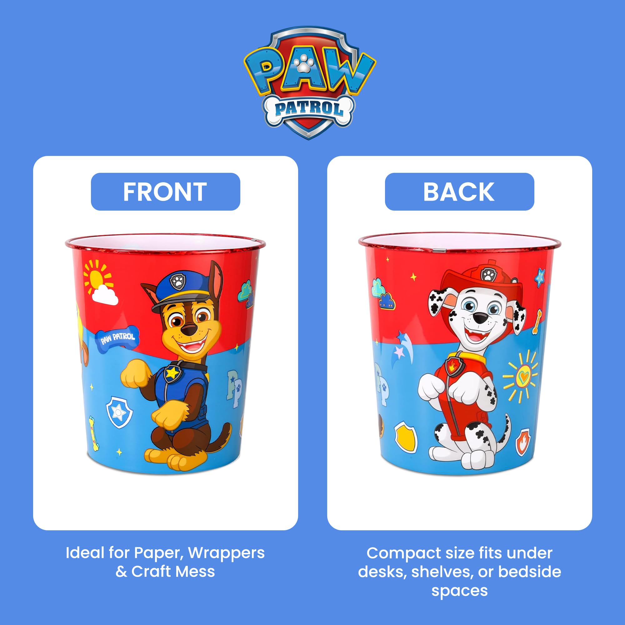 Paw Patrol Kids Waste Paper Bin for Bedroom, Playing & Study Room