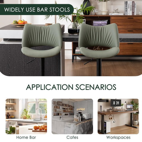 YOUNUOKE Bar Stools Set of 2, Adjustable Breakfast Bar Stools, Green