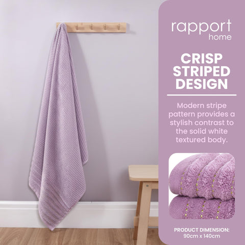 Rapport Home Linear Bath Sheets 2 Pack | Lavendar Pink | 90x140cm | Luxurious 500GSM 100% Cotton | Oeko-Tex Certified Absorbent & Soft Bathroom Towels