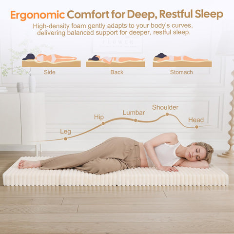 MeMoreCool Folding Floor Mattress 190x90cm, 4-Fold Foam Guest Bed, Beige