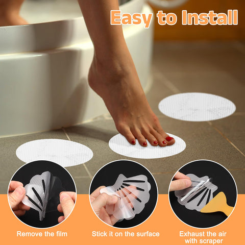 sourcing map 24pcs Non-Slip Bathtub Stickers,PEVA Anti-Slip Shower Stickers Showers Treads Round Appliques with 2 Pcs Scraper for Bath Tub Shower
