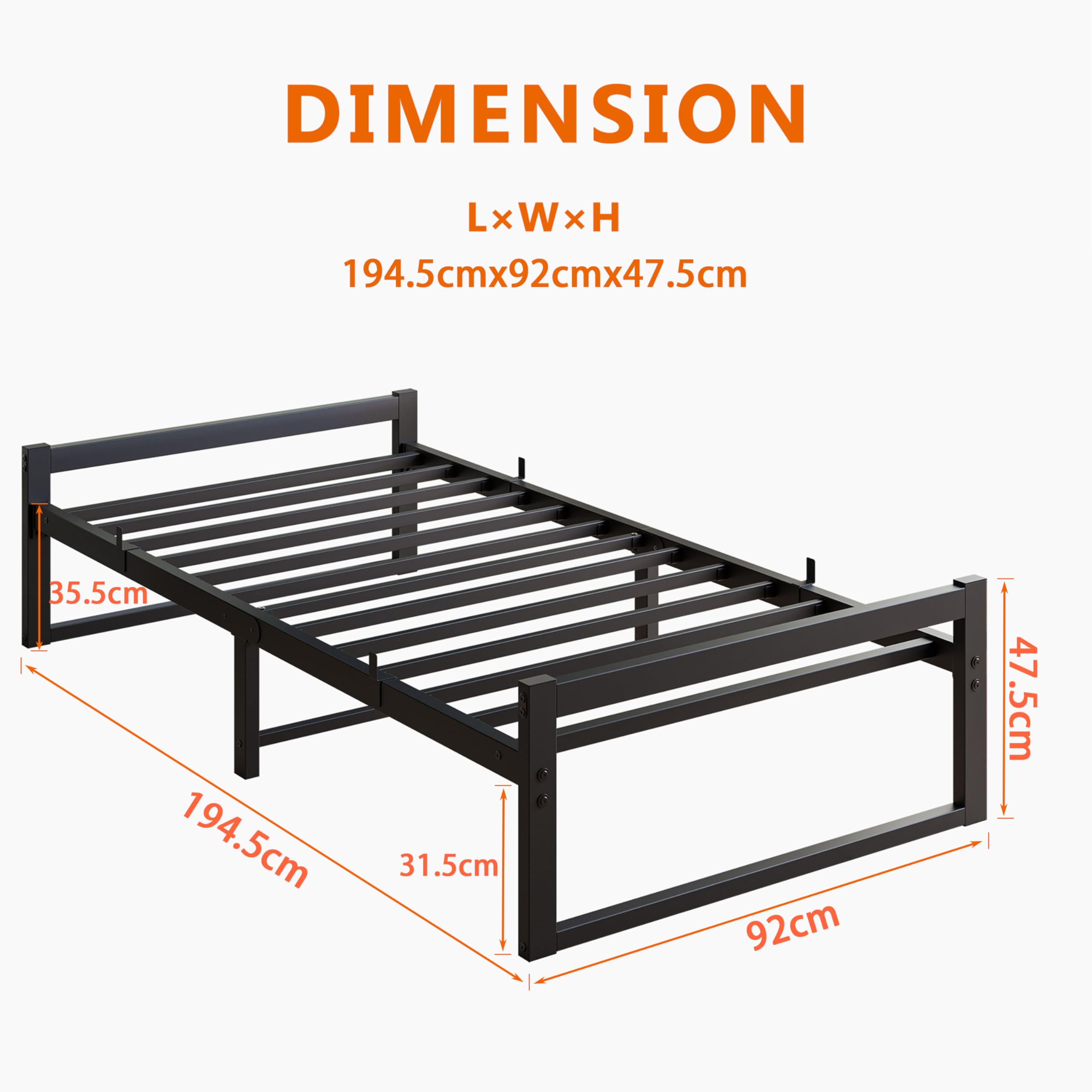 VECOCHO Single Bed Frame,Heavy Duty Metal Platform Bed Frame Single,Black