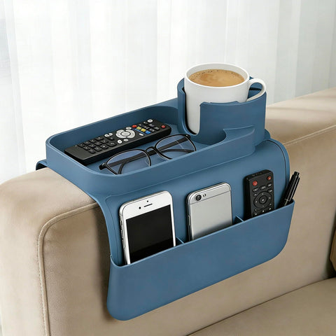 Sofa Arm Tray - Silicone Non-Slip Armchair Tray Caddy, Arm Chair Armrest Table Trays, with Double Side Pockets, Sofa Organiser for Cups, Phones