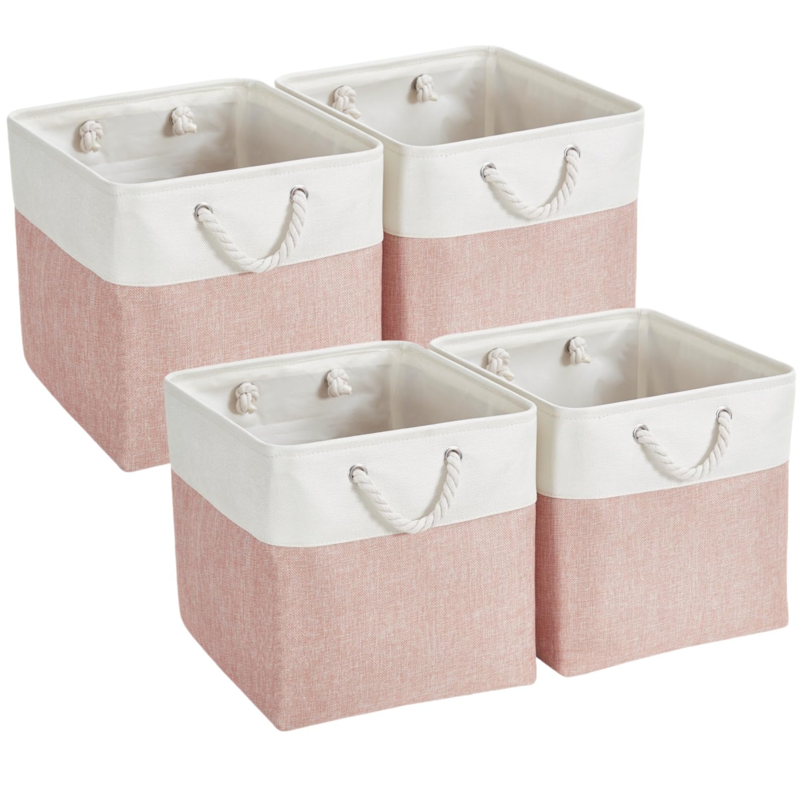 Mangata Fabric Storage Boxes, 25x25x25cm Cube Storage Boxes for Organizing Clothes Shelf Nursery Home Closet(Pink/White, Set of 4)