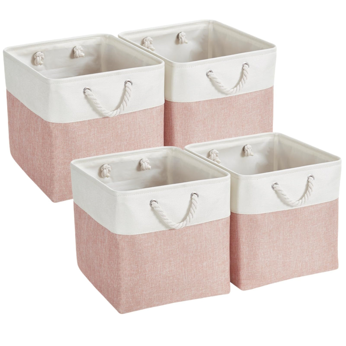 Mangata Fabric Storage Boxes, 25x25x25cm Cube Storage Boxes for Organizing Clothes Shelf Nursery Home Closet(Pink/White, Set of 4)
