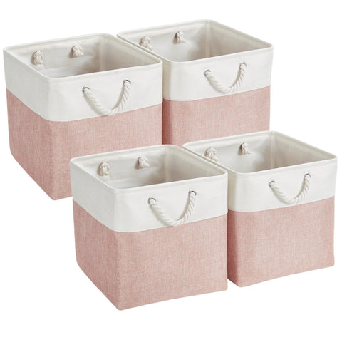 Mangata Fabric Storage Boxes, 25x25x25cm Cube Storage Boxes for Organizing Clothes Shelf Nursery Home Closet(Pink/White, Set of 4)