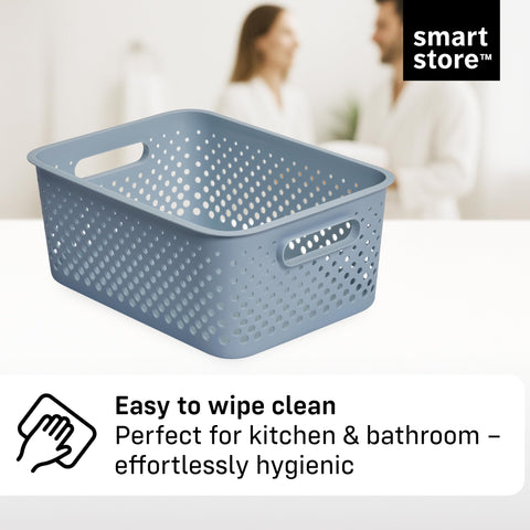 SmartStore Storage Basket with Handles in Blue 11.4L (36.5x27x15cm) | Plastic Storage Bin from Recycled Plastic