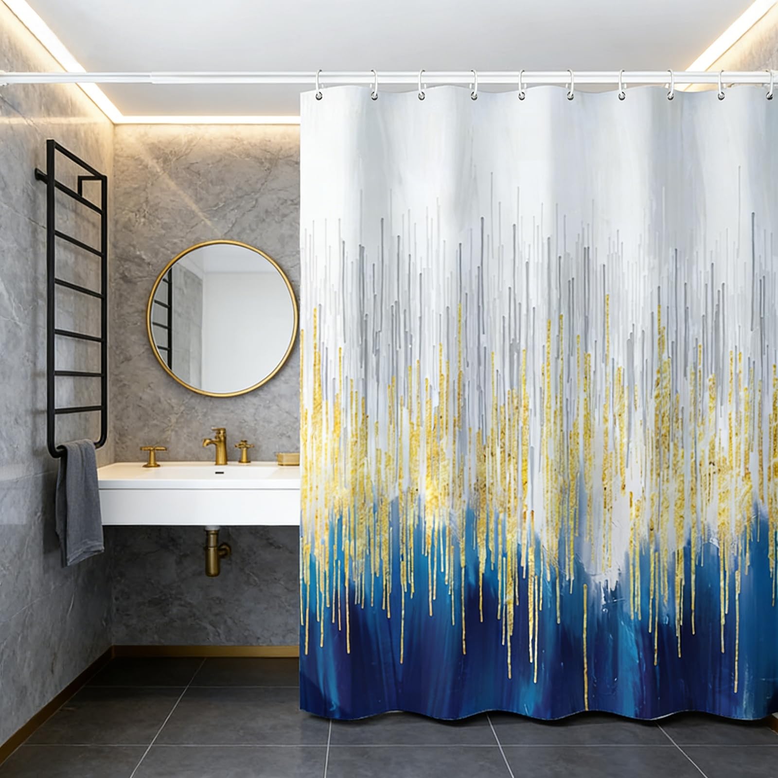 Lirzxin Shower Curtain for Bathroom, Waterproof Shower Curtains Polyester Abstract Geometric Stripes Gradient Theme Modern Thick Mildew Resistant