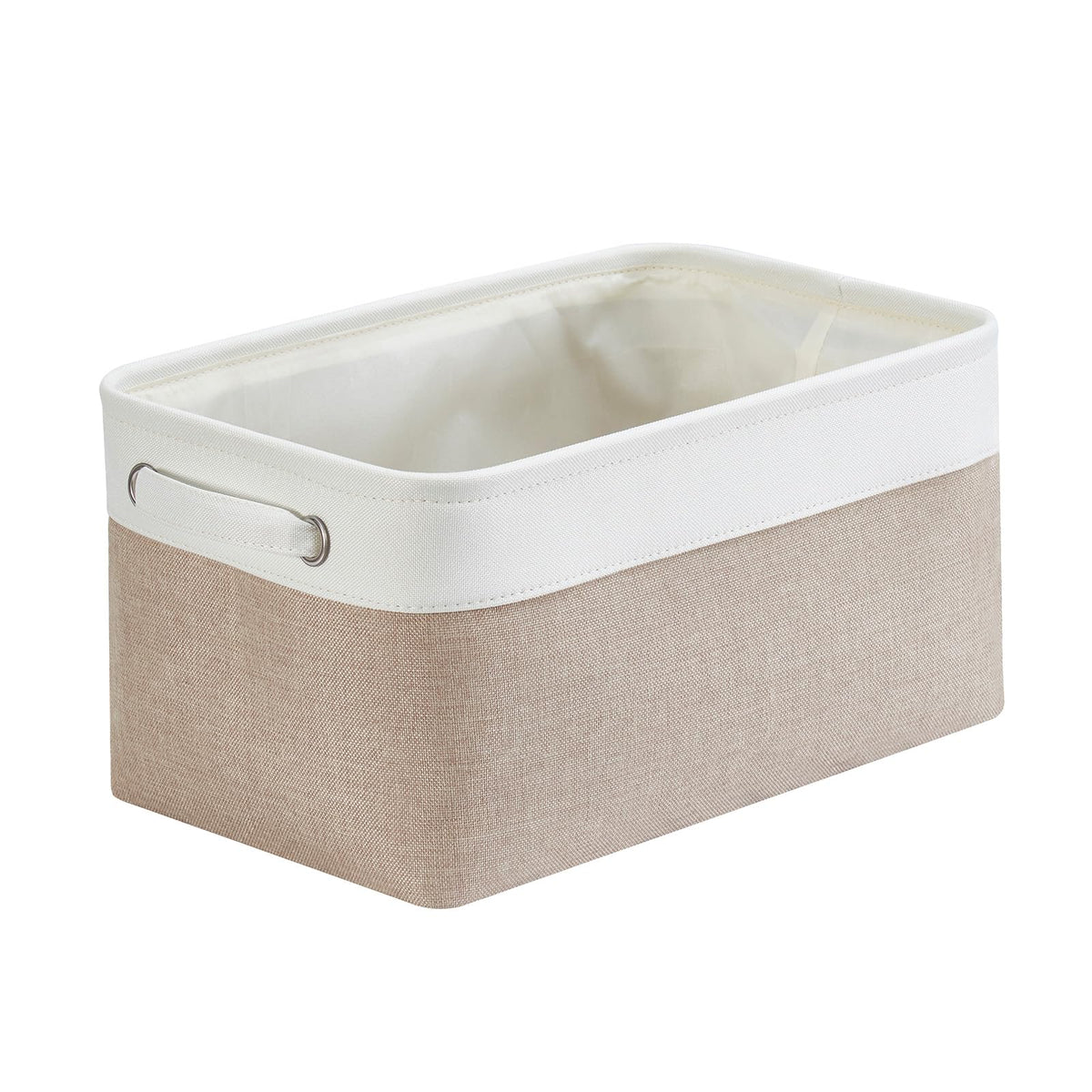 Mangata Fabric Storage Basket with Handles, Light Khaki White S