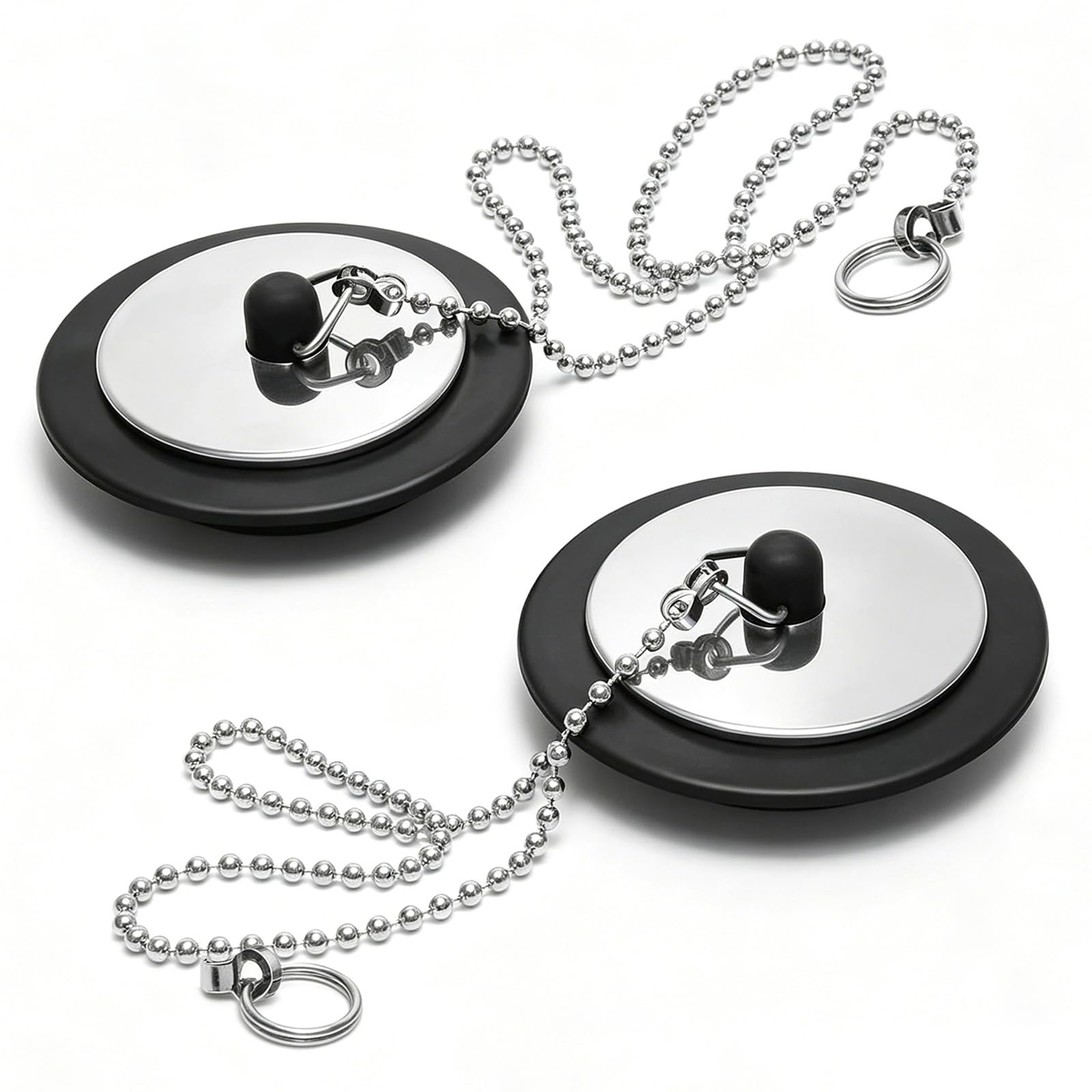 2 Pcs Bath Plug with Stainless Steel Chain for Bathroom & Kitchen