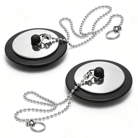 2 Pcs Bath Plug with Stainless Steel Chain for Bathroom & Kitchen