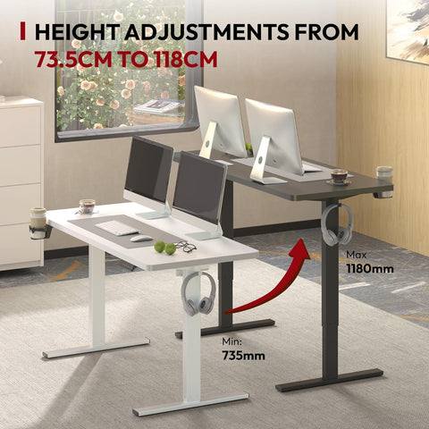 SANODESK 140 * 60 Electric Standing Desk with Cablemanagement Tray and Cupholder Height Adjustable Desk Sit Stand Table with 4 Memory Smart Pannel