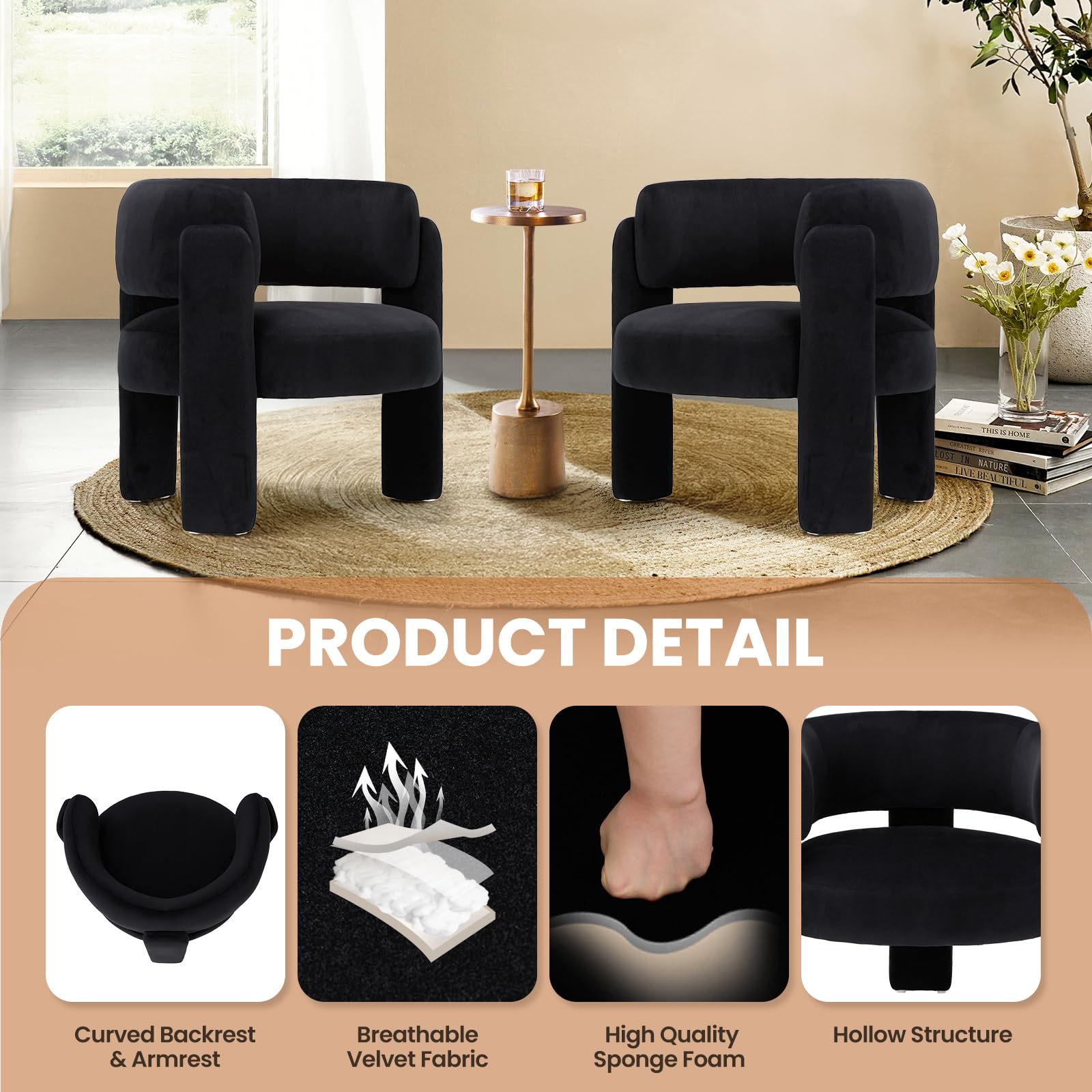 COLAMY Living Room Armchairs, Upholstered Sherpa Accent Chair, Comfy Round Arm Chair with 3 Legs