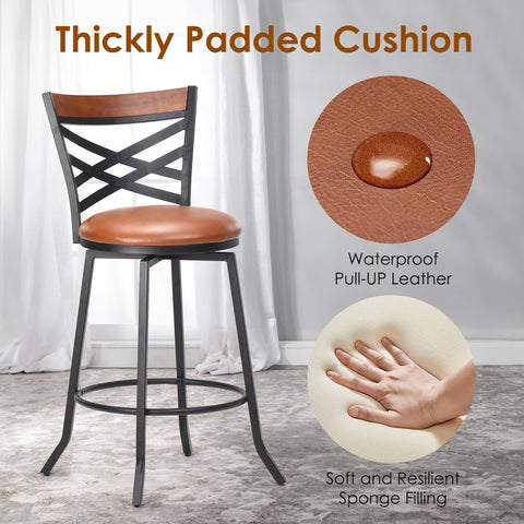 Farini Swivel Bar Stools Set of 2, Country Style Chairs with Back and Footrest for Kitchen Island, Pub, Restaurant