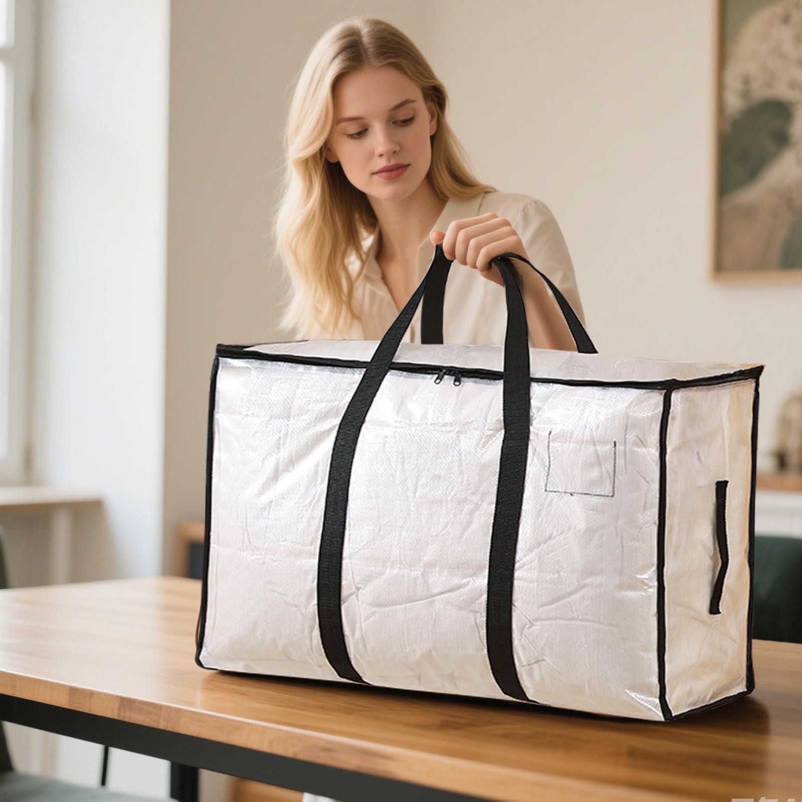 FANFX 2 Packs Heavy-Duty Storage Bags, Moving Oversized Organizer Tote, Clear Waterproof Sustainable Storage Bags with Zips for Moving