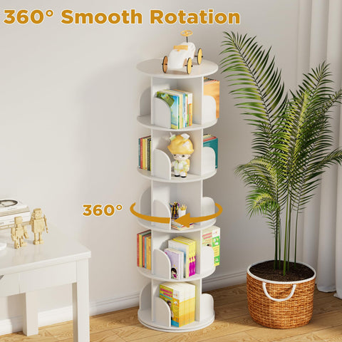 ybaymy Rotating Bookcase, 5 Levels, Standing Shelf, Office Shelf, Decorative Shelf, 360° Freely Rotatable Bookcase