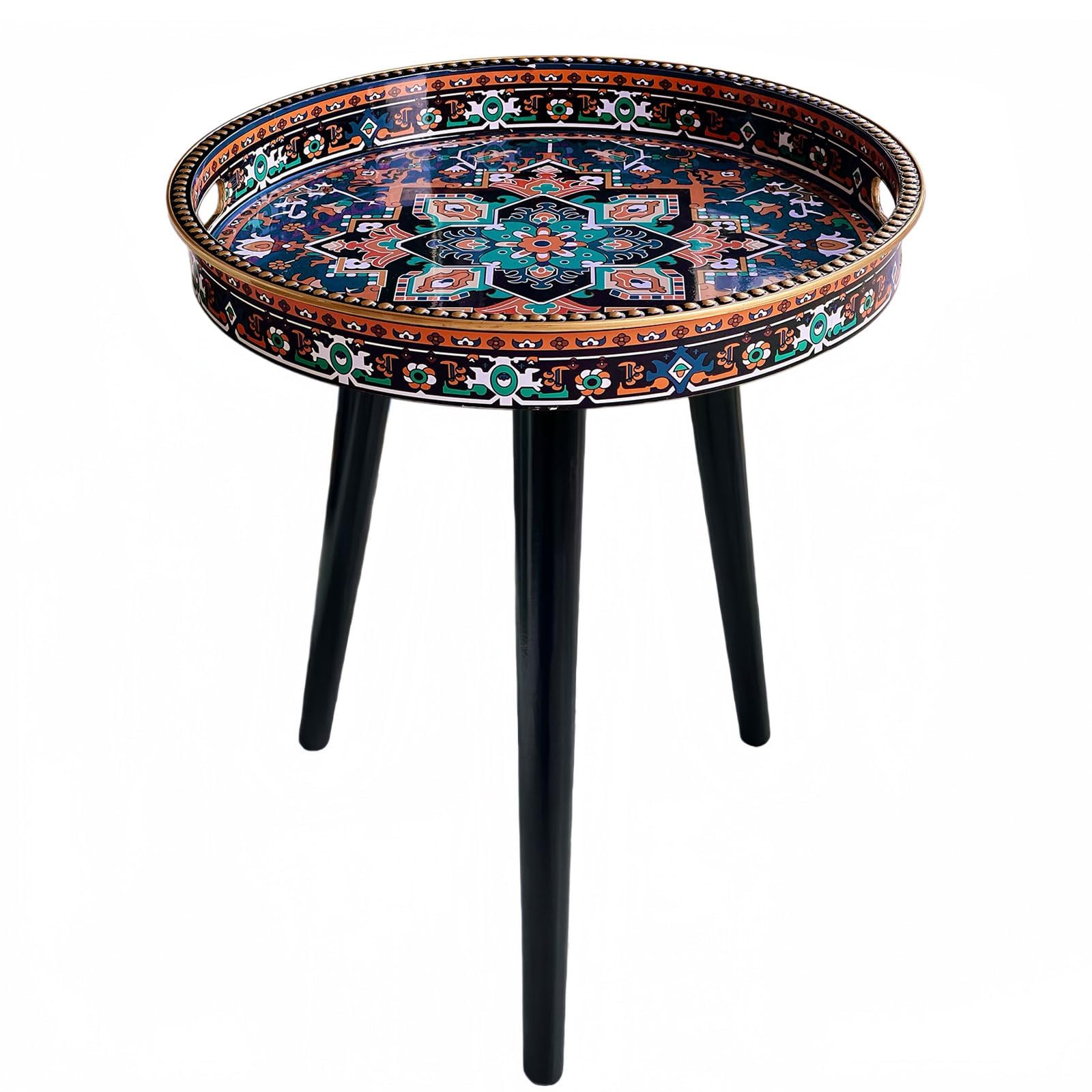 Simmer Stone Round Indoor Side Tables with Detachable Wooden 3 Legs, Versatile Tray Table, Perfect For Round Coffee Table Tea