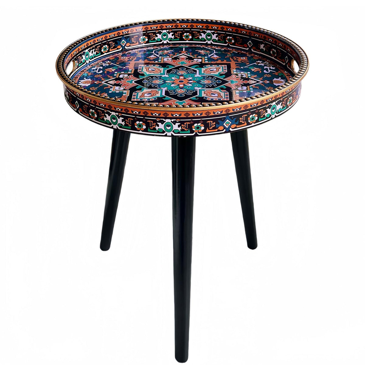 Simmer Stone Round Indoor Side Tables with Detachable Wooden 3 Legs, Versatile Tray Table, Perfect For Round Coffee Table Tea