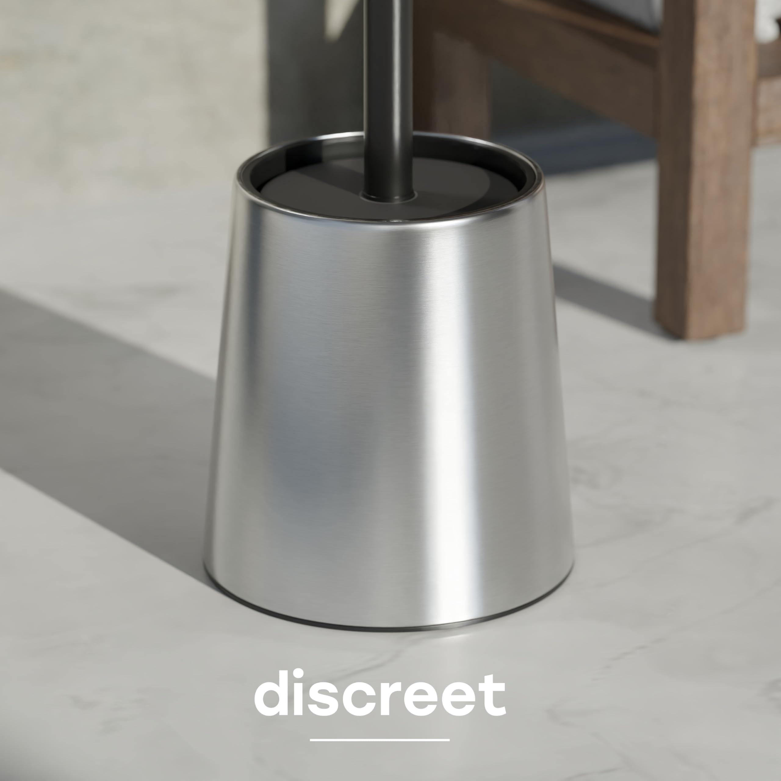 SAVEGA – Stainless Steel Toilet Brush with Silicone Head & Lid – Rustproof WC Brush & Holder for Bathroom