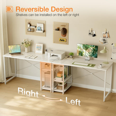 ODK Desk with Storage Shelves, Small Computer Desk, 120 x 48 cm, White