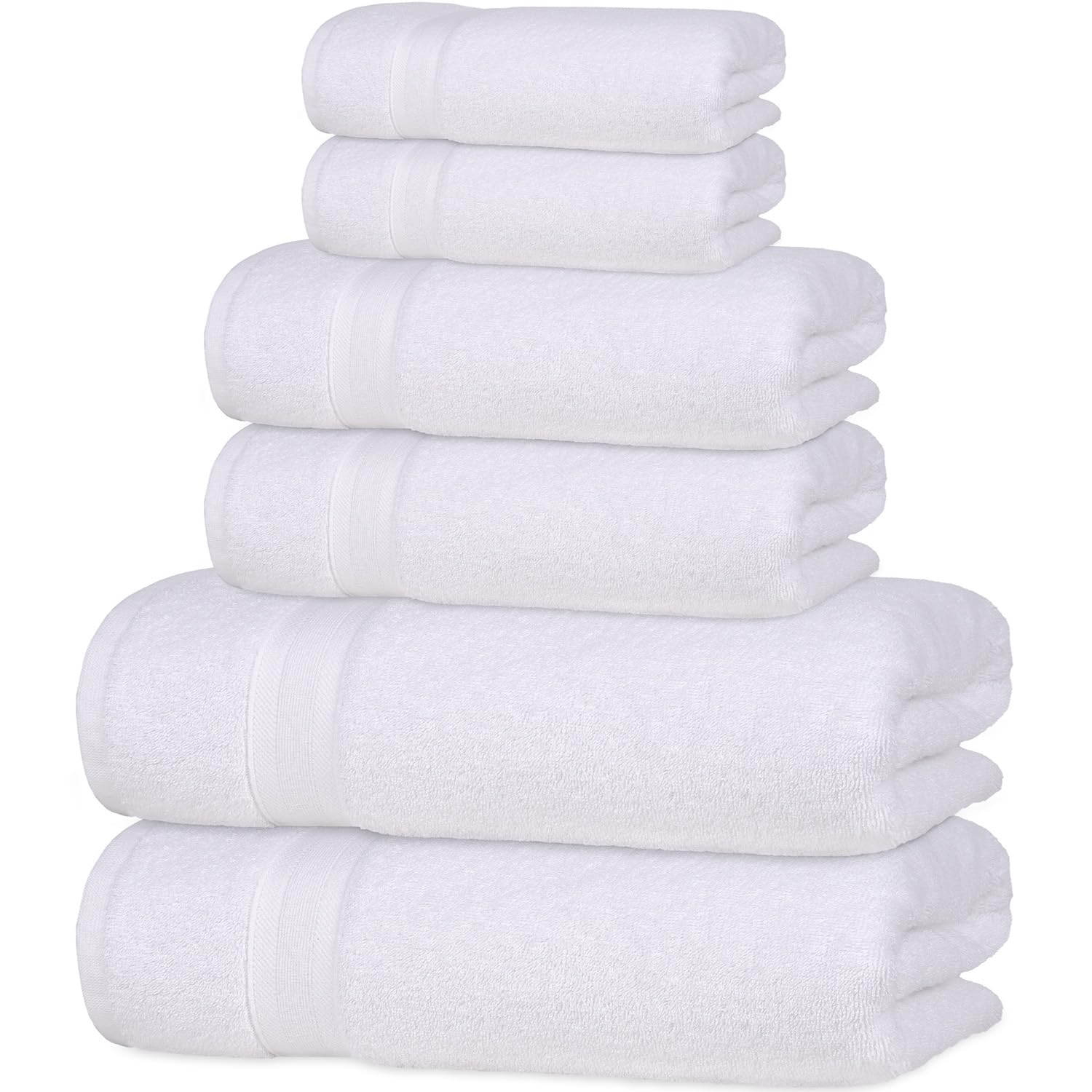 6 Pieces White Towel Set Quick-Dry High Absorbent 100% Turkish Cotton Towels for Bathroom, Pool, Gym, Camp, Travel, College Dorm 2 Bath Towels