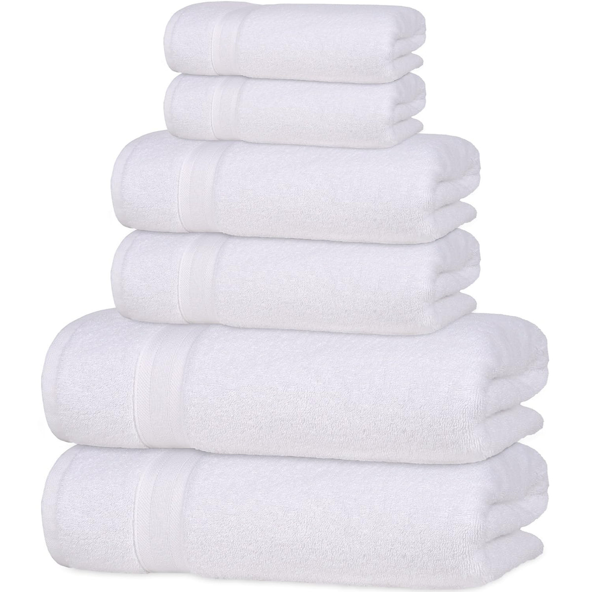 6 Pieces White Towel Set Quick-Dry High Absorbent 100% Turkish Cotton Towels for Bathroom, Pool, Gym, Camp, Travel, College Dorm 2 Bath Towels