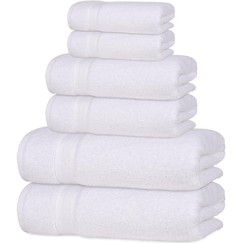 6 Pieces White Towel Set Quick-Dry High Absorbent 100% Turkish Cotton Towels for Bathroom, Pool, Gym, Camp, Travel, College Dorm 2 Bath Towels