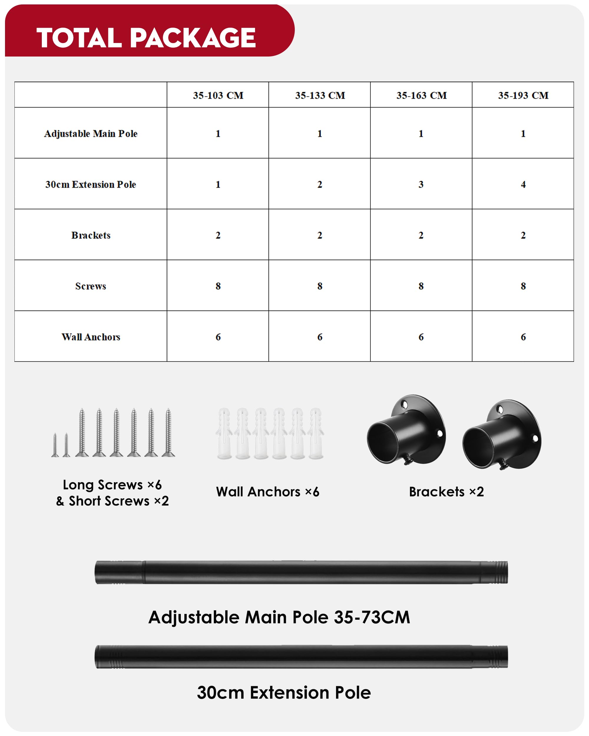 Extendable Wardrobe Rod, Black Stainless Steel Retractable Wardrobe Rail, 74-103cm Adjustable Clothes Rail for Wardrobe and Balcony (25MM)