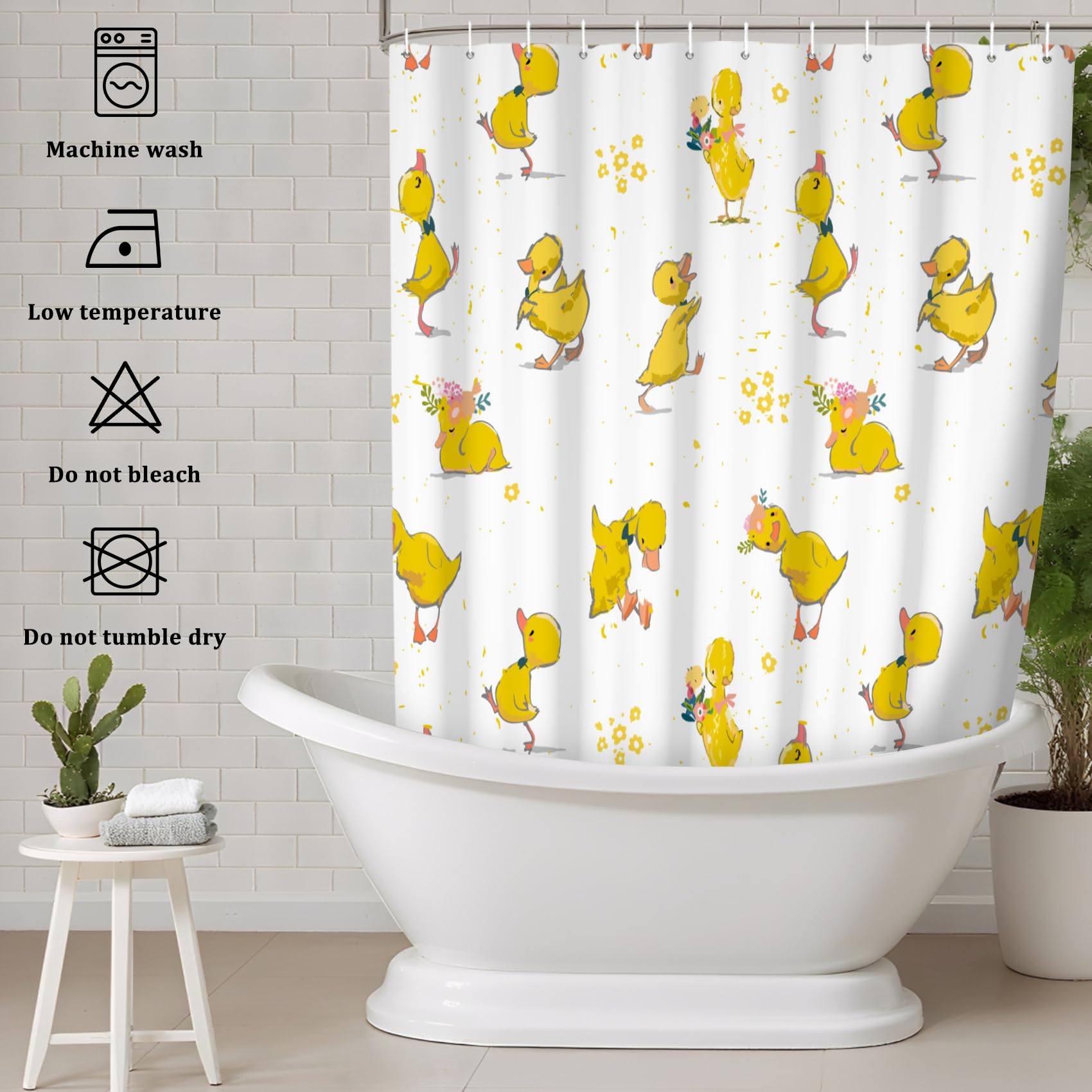 Yellow Duck Shower Curtain with Hook for Bathroom Decorative 71x71inch