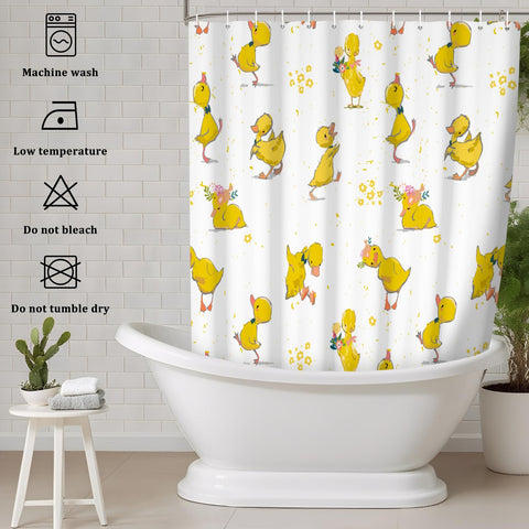 Yellow Duck Shower Curtain with Hook for Bathroom Decorative 71x71inch