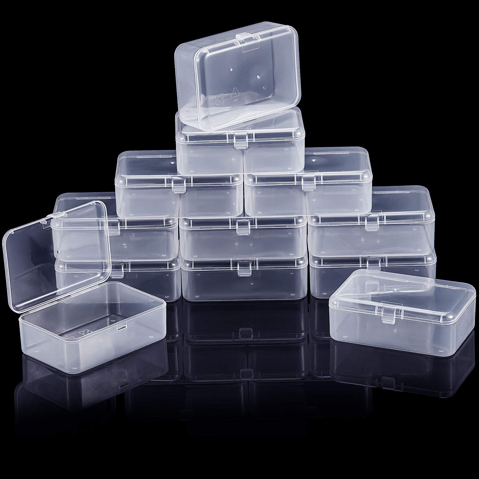 SATINIOR 12 Pack Clear Plastic Beads Storage Containers Box with Hinged Lid for Beads and More (3.54 x 2.36 x 1.26 Inch)