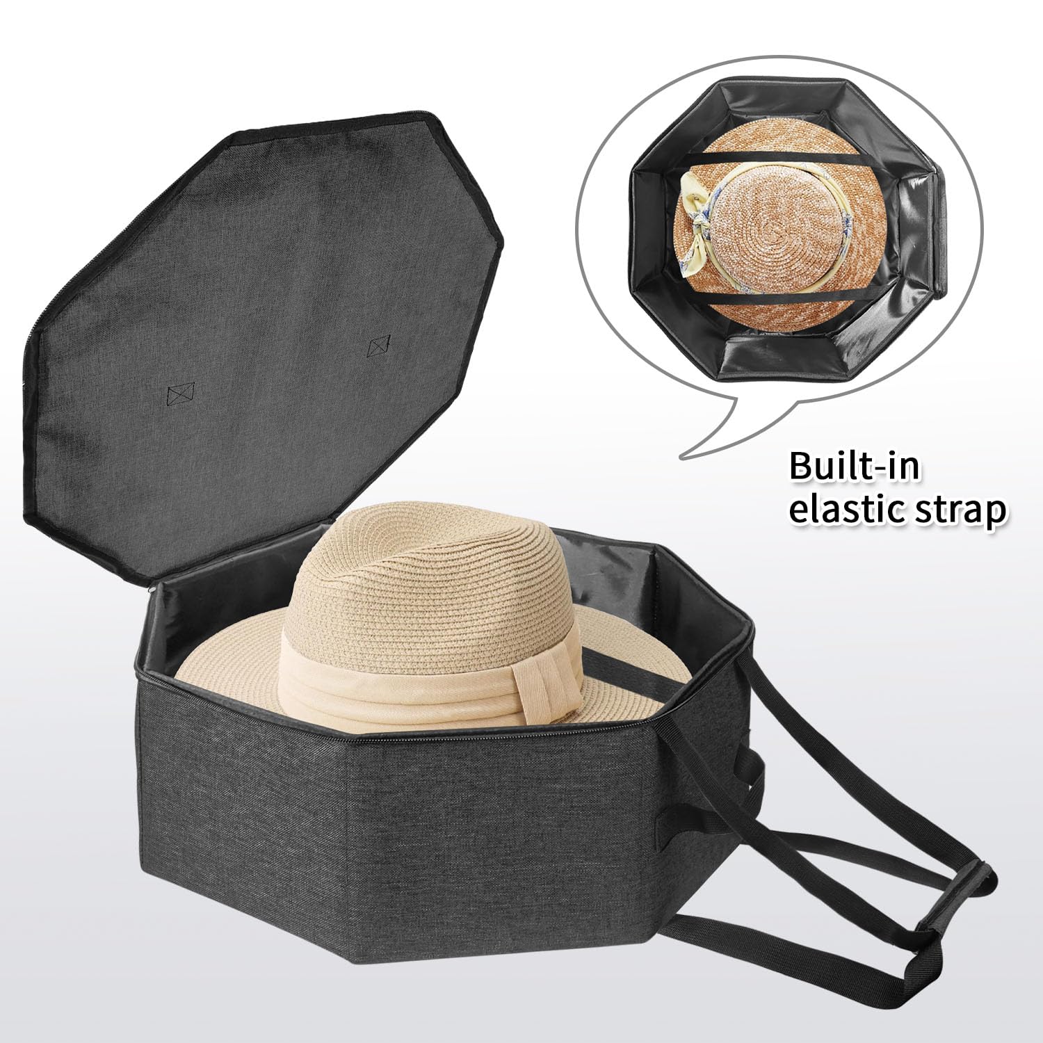 BOHEMIABY Foldable Hat Box with Handle - Stackable Storage Organizer for Closet, Travel Cowboy Hat Carrier for Women & Men