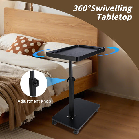XUDREZ Adjustable Side Table, C Shaped Small Table with 4 Wheels 364° Swivel Tray, End Table for Living Room Bedroom Sofa Small Spaces (Black)