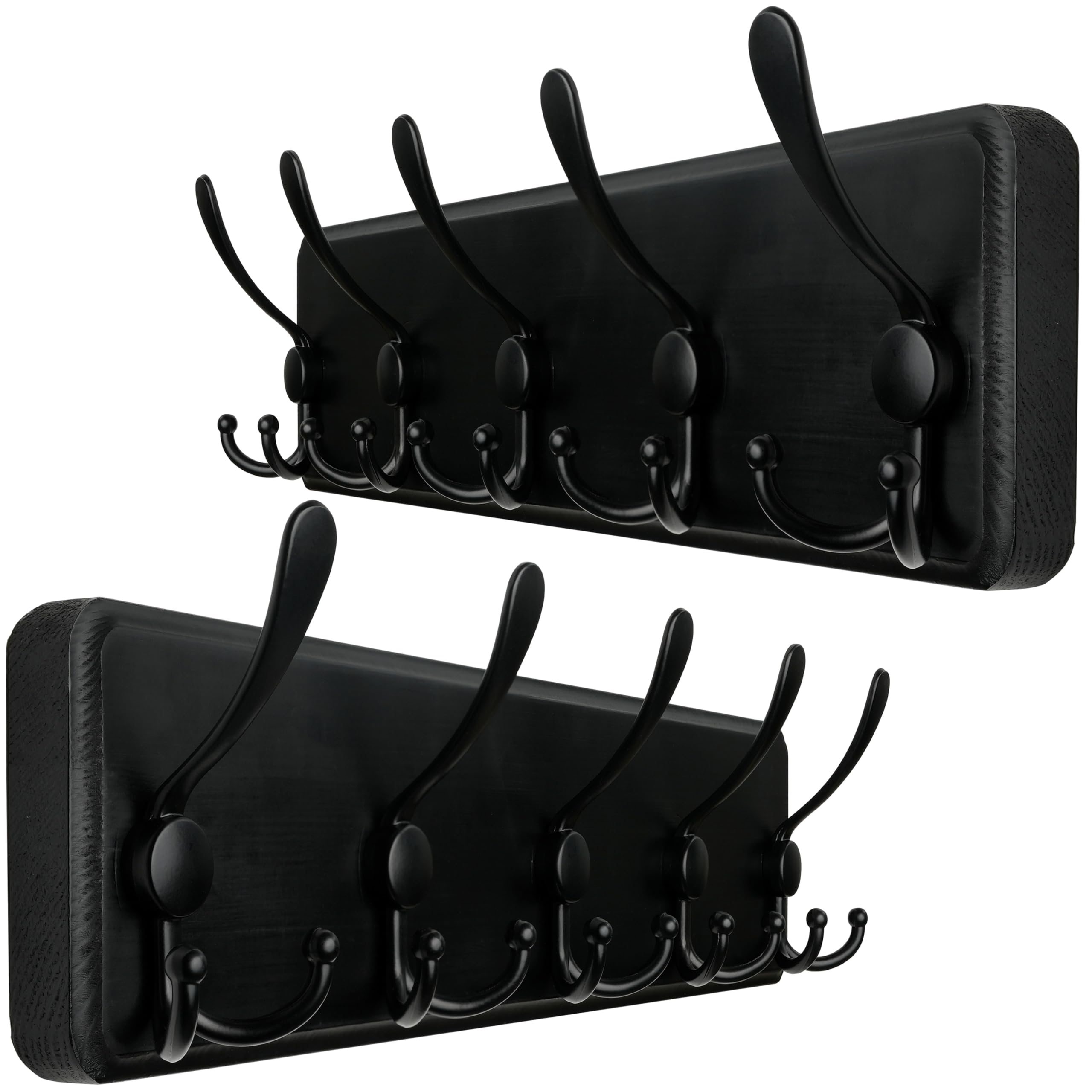 WEBI Coat Rack Wall Mounted,Wood Coat Hooks Wall Mounted Rustic,16" Hole to Hole,Large Coat Hanger Wall,Hook Rack,5 Triple Hooks for Hanging