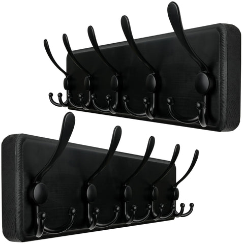 WEBI Coat Rack Wall Mounted,Wood Coat Hooks Wall Mounted Rustic,16" Hole to Hole,Large Coat Hanger Wall,Hook Rack,5 Triple Hooks for Hanging