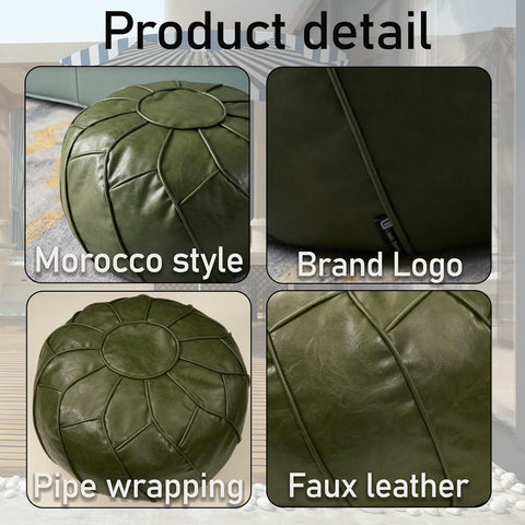 Louis Donné Premium Artisanal Leather Pouffe, Handmade Unstuffed Ottoman Round Pouf Cover, Footstool, Round Pouffe Foot Stool Floor Cushion… (lvse109)